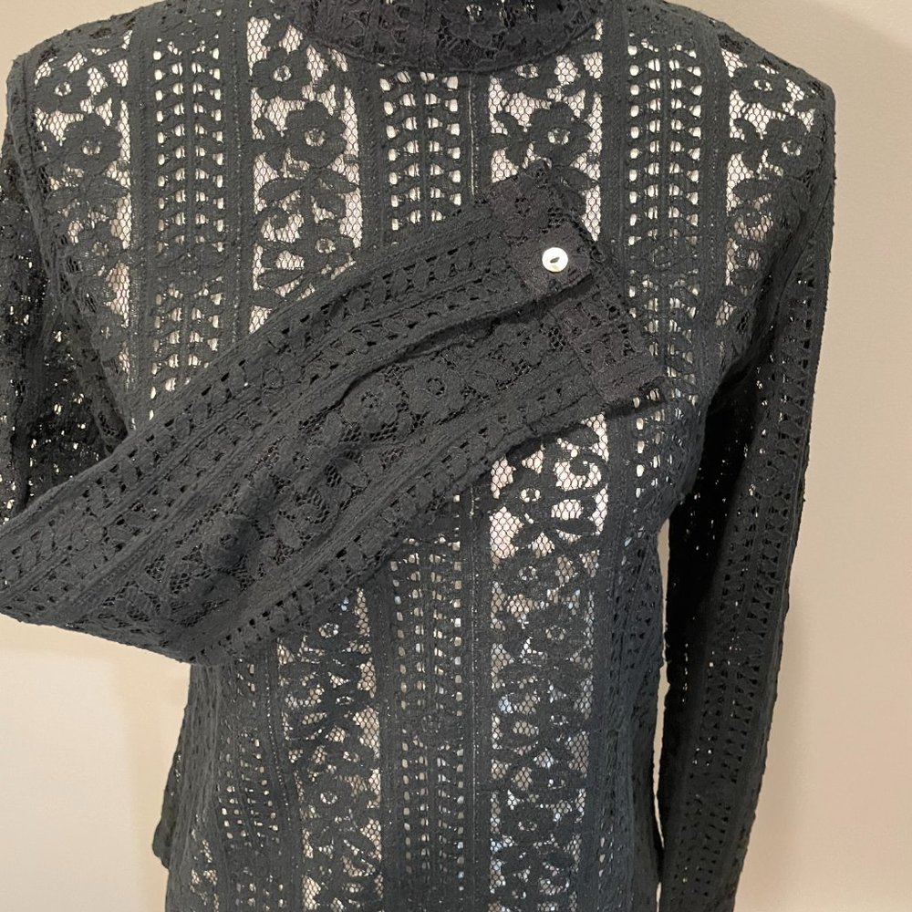 AAIKO Womens Lng Sl.  Sheer Lace Cowel Neck Top  sz S  NWOT - Picture 3 of 7